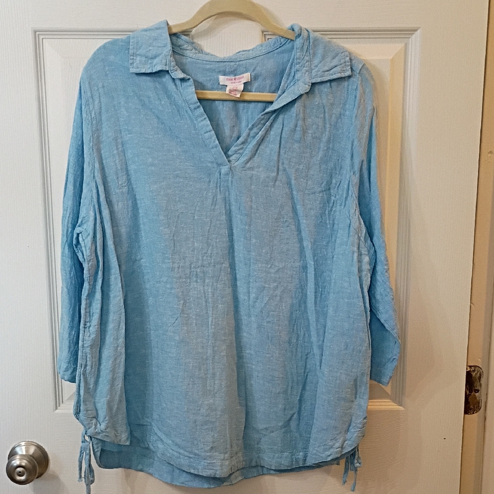 Isaac Mizrahi Light Blue Linen-Blend V-Neck Tunic